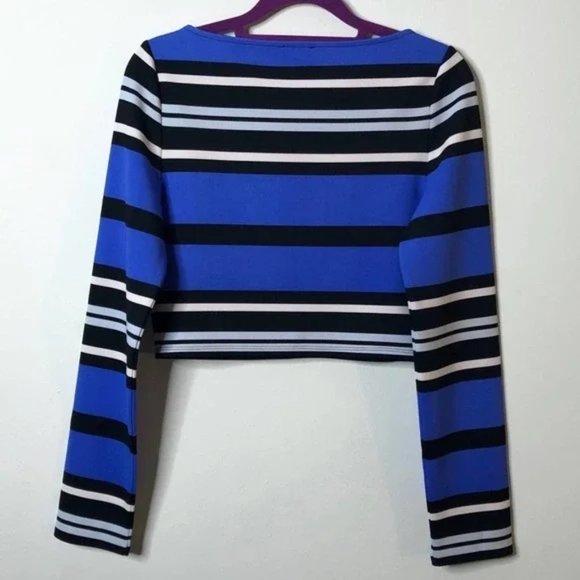 EXPRESS: (SET) Striped Long Sleeve Crop Top & Midi Skirt Set - Picture 4 of 5